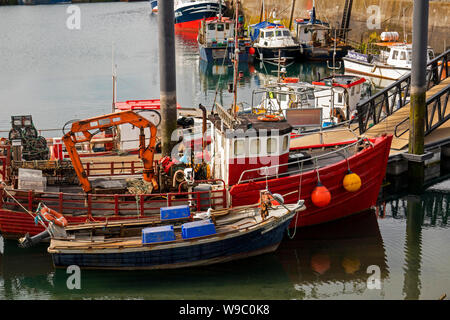 Ireland, Leinster, Fingal, Co Dublin, Howth, working fishing boats moored in harbour Stock Photo