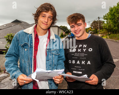 Schull, West Cork, Ireland. 13th Aug, 2019. Almost 59,000 students were due to receive their Leaving Cert results today, a day earlier than previous years. Receiving their results were Jean Paul Va Der Ulugt, Lowertown and Niall O'Driscoll, Crookhaven. Credit: Andy Gibson/Alamy Live News Stock Photo