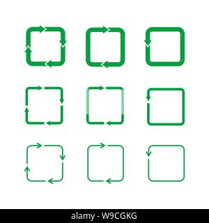 Green rectangular loop icon set on white background. Rounded square arrows representing circulation. Recycle concept. Refresh, reload, cycle sign Stock Vector