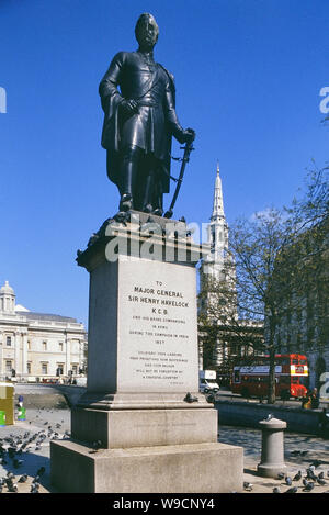 Major General Sir Henry Havelock  bronze statue, Trafalgar Square, London, England, UK. Circa 1980's Stock Photo