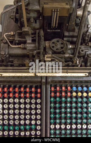 The color keyboard of Monotype casting and keyboard unit. Stock Photo