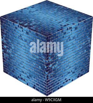 A cube made of blue bricks - Illustration,  Azure abstract vector illustration Stock Vector