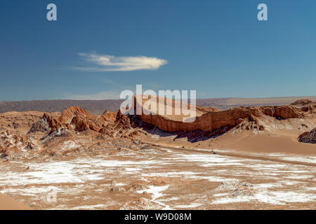 Atacama desert landscape in Chile: The Moon Valley area (Valle de la Luna), geological formation of stone and sand located in the Salt mountain range Stock Photo