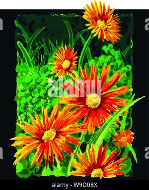 flowers growing out in the wild surrounded by clover & other wild plant life Stock Vector