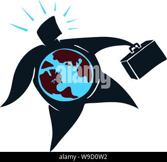 A business ate the world man of the world with a brief case in motion with a globe inside his body Stock Vector