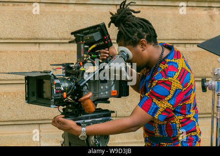 Johannesburg, South Africa - October 09 2018: Behind the scenes of a Television advert Film Set on location at a University Campus Stock Photo