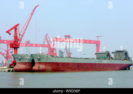 View of ships under construction at a shipyard of Jiangnan Shipyard (Group) Co., Ltd., a subsidiary of China State Shipbuilding Corporation (CSSC), on Stock Photo