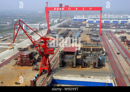 View of ships under construction at a shipyard of Jiangnan Shipyard (Group) Co., Ltd., a subsidiary of China State Shipbuilding Corporation (CSSC), on Stock Photo