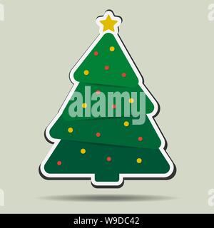 simple christmas tree decorated with christmas ornaments badge or sticker vector illustration Stock Vector