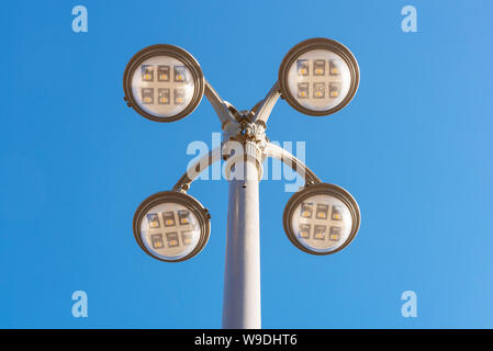 LED lighting pole new technoly of lighting system with blue sky on outdoor street walkway. Stock Photo