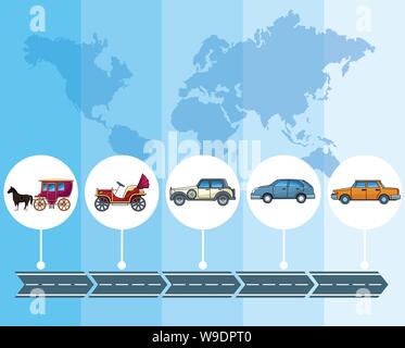 Transport and vehicles evolution timeline Stock Vector