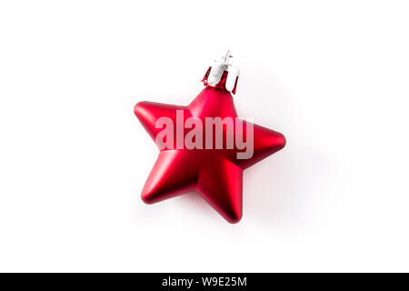 Red Christmas star decoration isolated on white background. Stock Photo
