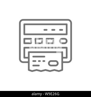 Taxi meter, paper receipt bill line icon. Stock Vector