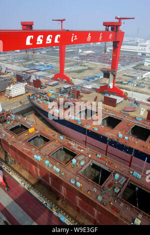 View of ships under construction at a shipyard of Jiangnan Shipyard (Group) Co., Ltd., a subsidiary of China State Shipbuilding Corporation (CSSC), on Stock Photo