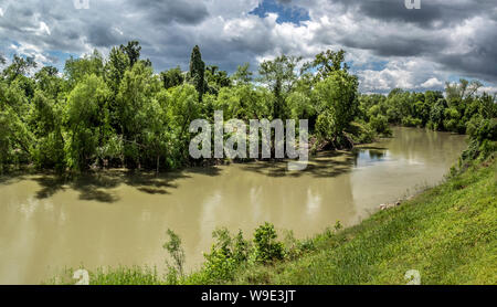 View of the Guadalupe River from The Pump House Riverside Restaurant and Bar, Victoria,Texas, USA Stock Photo