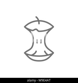 Apple core, food waste, garbage line icon. Stock Vector