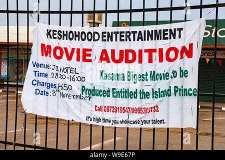 Poster for movie audition on railings in Kasama, Zambia Stock Photo