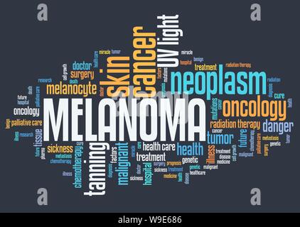 Melanoma (skin cancer type) - serious illness word cloud concept. Stock Photo