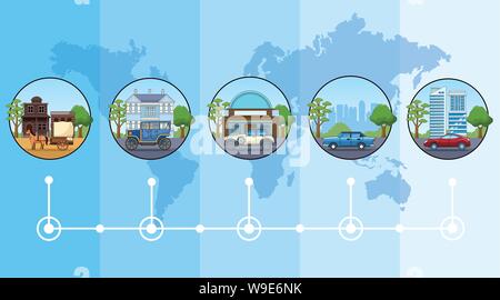 Transport and vehicles evolution timeline Stock Vector