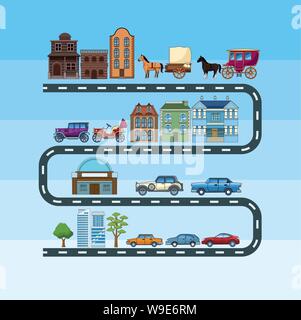Transport and vehicles evolution timeline Stock Vector