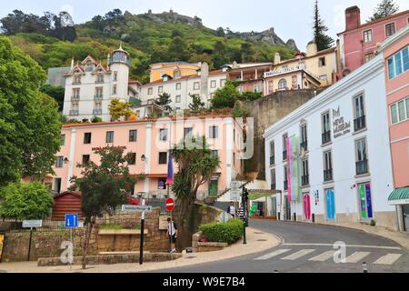 SINTRA, PORTUGAL - MAY 21, 2018: Tourists visit Old Town of Sintra. Portugal had 12.7 million foreign visitors in 2017. Stock Photo