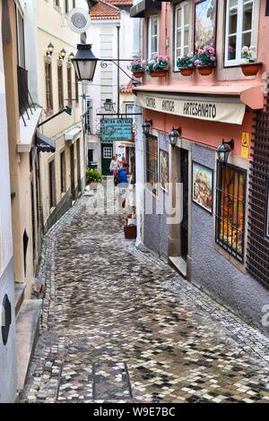 SINTRA, PORTUGAL - MAY 21, 2018: Tourists visit Old Town of Sintra. Portugal had 12.7 million foreign visitors in 2017. Stock Photo