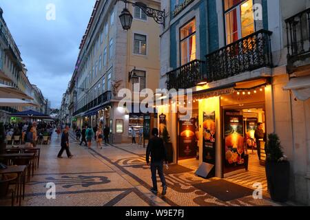 LISBON, PORTUGAL - JUNE 5, 2018: People visit Rua Augusta shopping street in Lisbon. Lisbon is the 11th-most populous urban area in the EU (2.8 millio Stock Photo