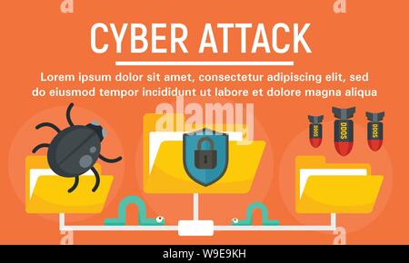 Folder cyber attack concept banner. Flat illustration of folder cyber attack vector concept banner for web design Stock Vector