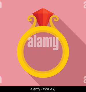 Ruby gold ring icon. Flat illustration of ruby gold ring vector icon for web design Stock Vector
