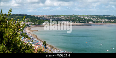 Swansea Bay viewed from above Knab Rock, looking towards Oystermouth Castle and Mumbles. Swansea, Wales, UK. Stock Photo