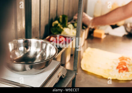 selective focus of cook preparing turkish doner kebab Stock Photo