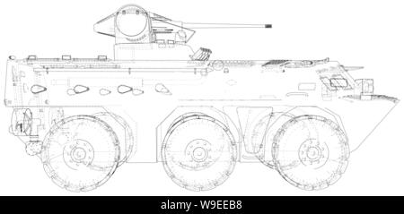 Army vehicle technical wire-frame. Vector illustration. Tracing illustration of 3d Stock Vector