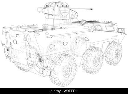 Armored vehicle technical wire-frame. Vector rendering of 3d Stock Vector