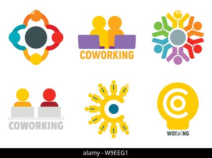 Coworking logo set. Flat set of coworking vector logo for web design Stock Vector