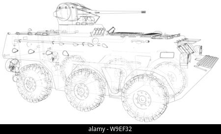 Armored vehicle technical wire-frame. Vector rendering of 3d Stock Vector