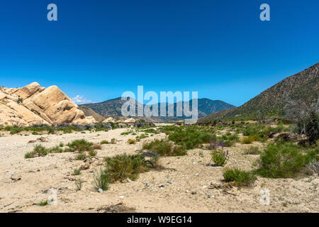 Valley in the Cajon Pass at Mormon Rocks area along the San Andreas Fault in the San Bernardino National Forest, California. Stock Photo
