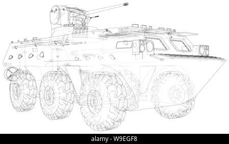 Military machine technical wire-frame. EPS10 format. Vector created of 3d Stock Vector