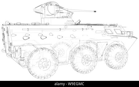 Blueprint Military vehicle. EPS10 format. Vector created of 3d Stock Vector