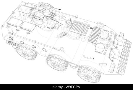 Military machine technical wire-frame. EPS10 format. Vector created of 3d Stock Vector