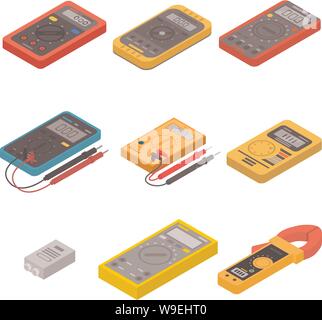 Multimeter icons set, isometric style Stock Vector