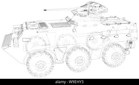 Military all terrain tactical vehicle. Technical wire-frame. Vector rendering of 3d Stock Vector