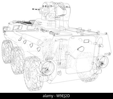 Army vehicle technical wire-frame. Vector illustration. Tracing illustration of 3d Stock Vector