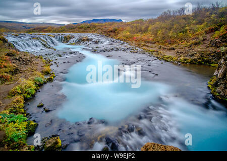 Bruarfoss - unique Iceland waterfall. Colorful scene in South Iceland, Europe. Stock Photo