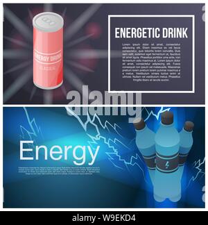 Energetic drink banner set, isometric style Stock Vector