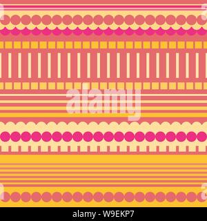 Neon pink, orange and yellow rectangles, circles and stripes geometric design. Vibrant seamless vector pattern with tropical vibe. Great for wellbeing Stock Vector