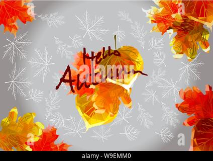 autumn background. autumn abstract leaves on grey Stock Vector