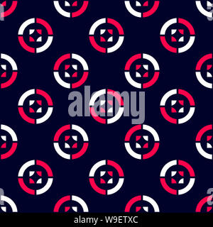 Modern geometrical shape circle with pink, white seamless pattern on blue background used for fabric,tiles, wallpapers and backgrounds Stock Photo