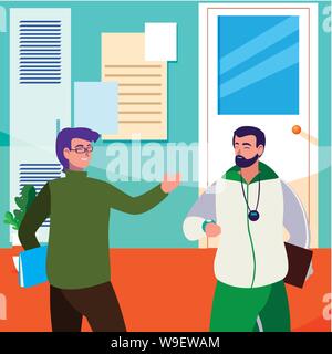 teachers classic and sports in school corridor vector illustration design Stock Vector