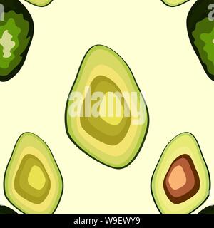 Avocado seamless pattern. Whole and sliced avocado. Original simple flat illustration. Shabby style. Stock Vector