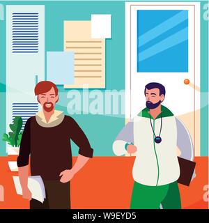 teachers classic and sports in school corridor vector illustration design Stock Vector